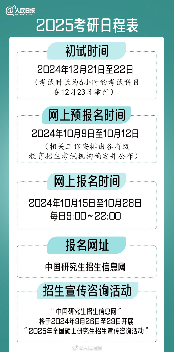 教育部公布2025年全国硕士研究生招生初试及报名时间安排通知